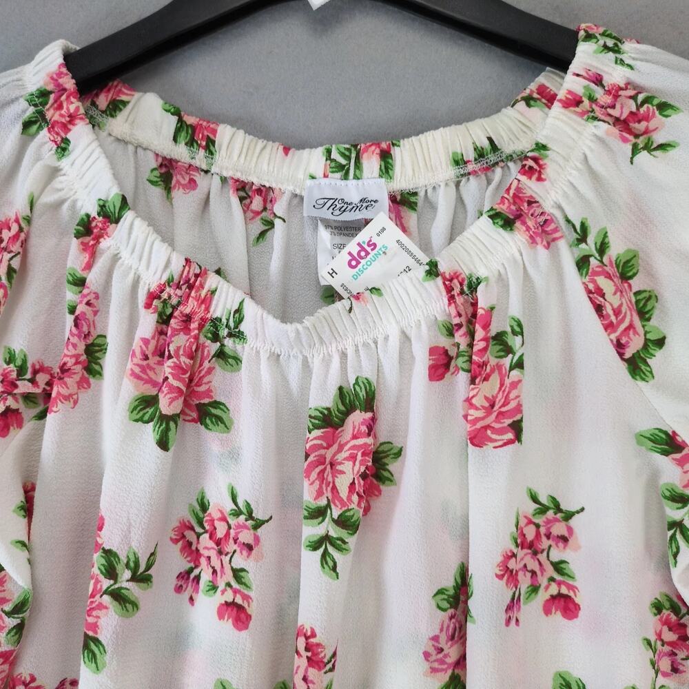 NWT One More Thyme Pink Roses White Blouse Women's Plus 3X Flared Sleeve Peasant - Picture 3 of 10